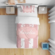 Personalised Pink Bow Stripe Name Cot Bed Duvet Cover Custom Nursery Bedding