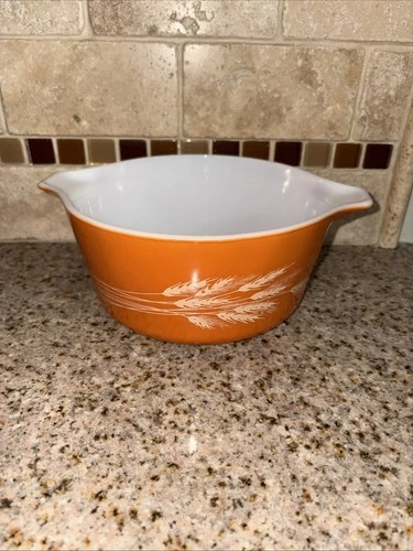 Vintage Pyrex Autumn Harvest Wheat Design Casserole 474 B #3755