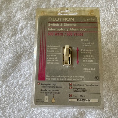 NEW! LUTRON Switch & Dimmer Single Pole 600 Watt Ivory AY-600PH-IV
