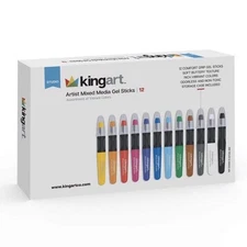 Kingart,Gel Stick Artist Mixed Media Watercolor Markers,Set of 12 Primary Colors