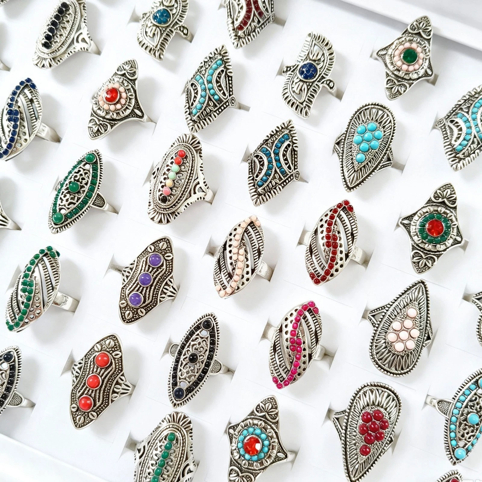 Wholesale 50pcs Lot Bohemian Ethnic Style Ring Hollow Carving Jewelry Men Women - product detail image 2