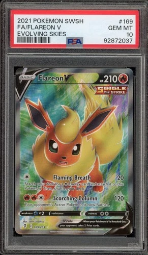Pokemon Flareon V Evolving Skies Full Art #169 PSA 10 Gem Mint