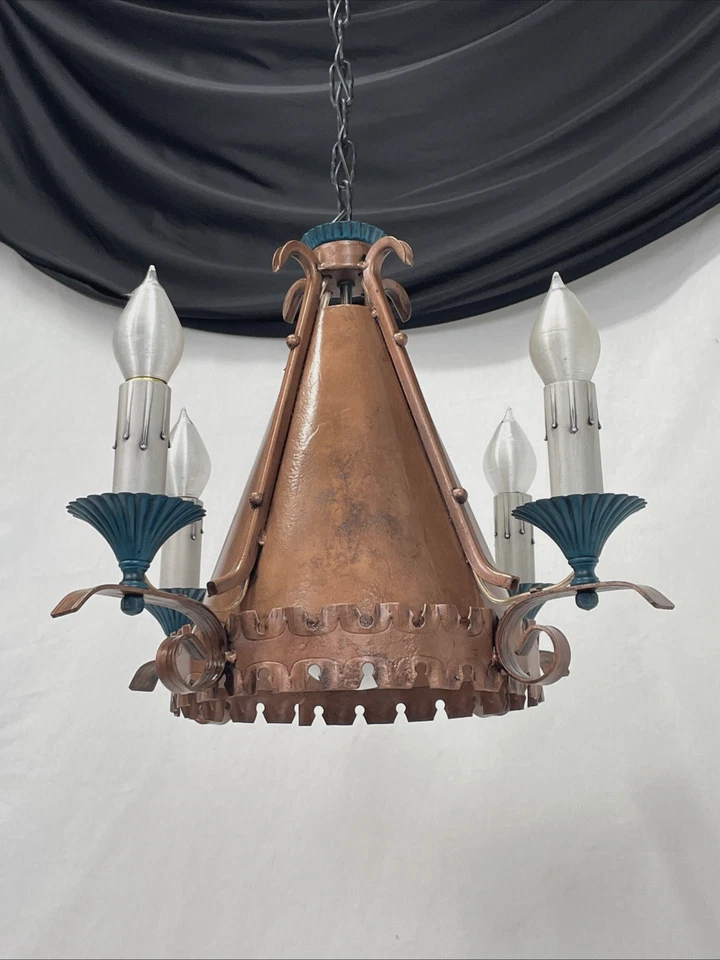 Pingente Tudor antigo RESTAURADO antigo vintage artes e artesanato pendurado luz chapéu bruxa missão - Imagem 4 de 4