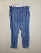 Talbots Lyocell Linen Chambray Pull On Ankle Pants Size 14 Blue Roomy Coastal