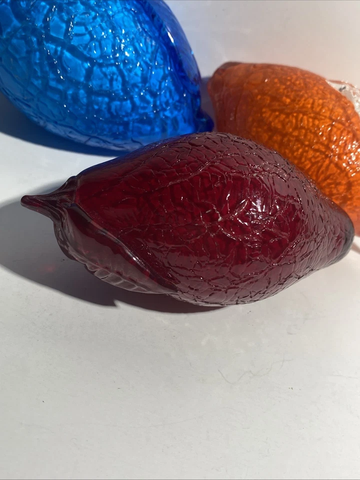 "Juego de 3 piezas de vidrio soplado a mano de Murano vintage naranja, rojo, fruta azul 5""" Foto 3 de 4