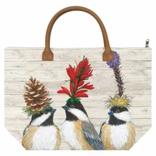 New PPD Vicki Sawyer Canvas Tote Bag CHICKADEE SISTERS Birds Multicolor gift