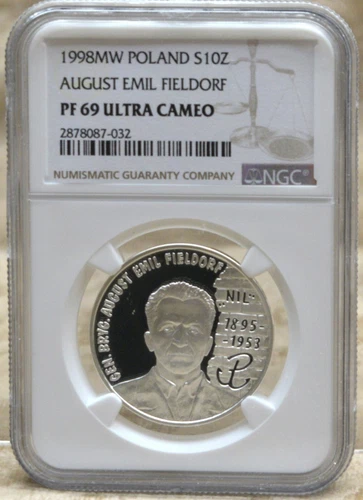 Poland 1998 MW 10 Zlotych NGC PF69UC General August Emil Fieldorf