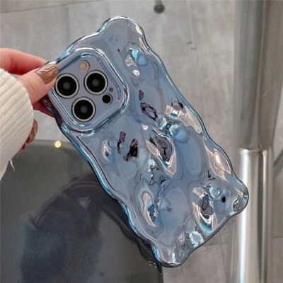 Luxury Plating 3D Wave Texture Soft Plain Phone Case For iPhone 16 Pro Max