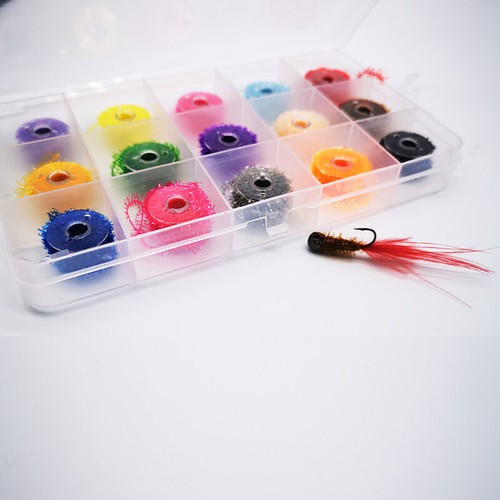 15pcs Fly Tying Material Crystal Flash Tinsel Chenille Line Thread Cactus Yarn - Picture 2 of 6