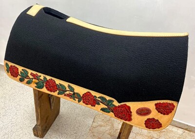 MOUSM Heavy Duty Blended Felt Horse Saddle Pad 30*32 Inch Black Real Cow Leather