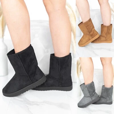 LADIES WOMENS WARM WINTER FAUX FUR LINED HUG SNUGG ANKLE SHOES BOOTS SIZE 3-8