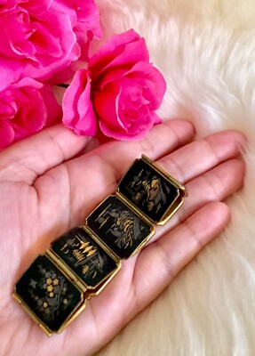 1950s Vintage Amita Damascene 9 Scenes Japan Gold Filled Etched