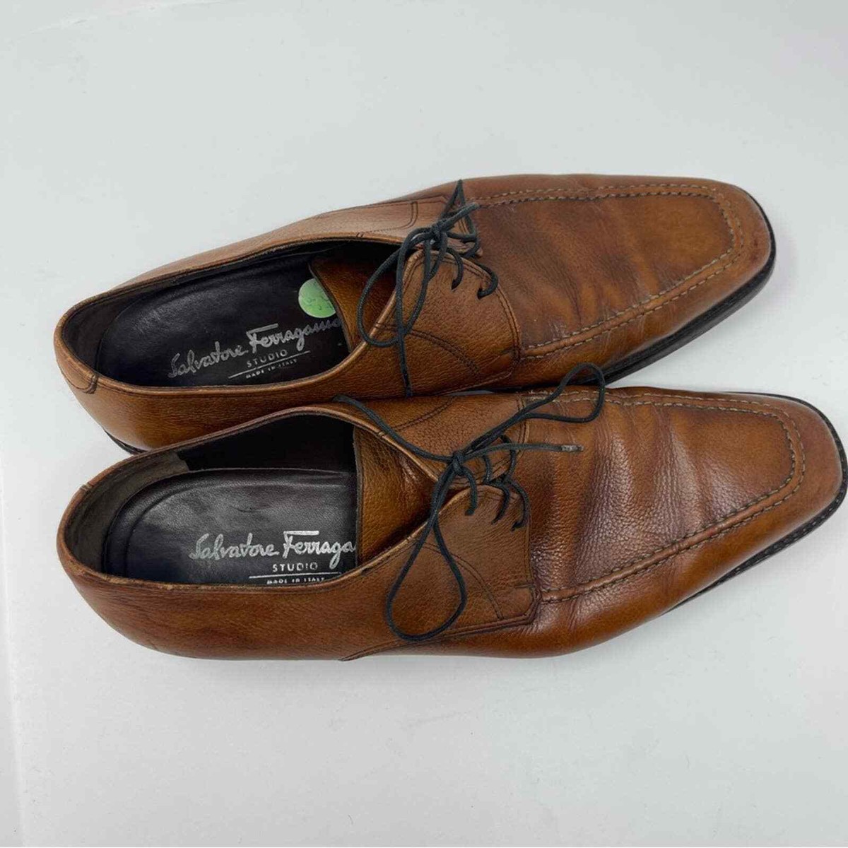 Salvatore Ferragamo cognac brown pebble leather oxfords sz 