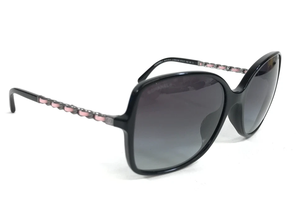Gafas de sol Chanel 5210-Q-A c.1663/S6 tejidas cuero negro rosa ajuste asiático con cadena Foto 3 de 4