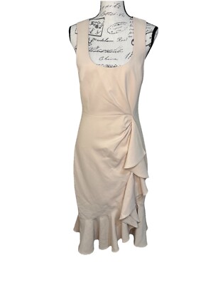 CINQ À SEPT Angela Ruffle Dress Sand Beige Scoop Neck Sleeveless Zip Size 8