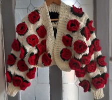 handmade  Ladies Cropped Poppy  Cardigan 38 inch  bust