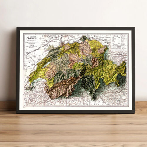 Carte de la Suisse, Suisse carte en relief 2D - impression plate 2D - Photo 1/6