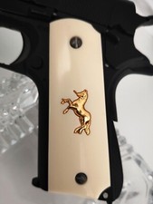 Colt bonded ivory 1911 grips gold metal horse for Government Commander full size
