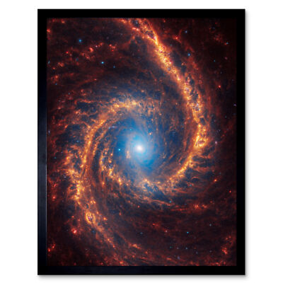 NASA James Webb Telescope Spiral Galaxy NGC 1566 Framed Wall Art Print 9X7 In