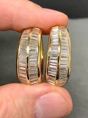 14K Yellow Gold Finish 2.30Ct Baguette Lab-Created Diamond Huggie Hoop Earring