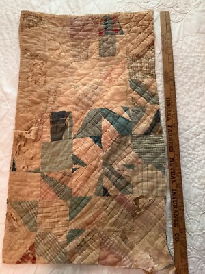 Vintage Cutter Quilt Piece Some Feedsack Fabrics 16  X 27  # 5 String Pieced