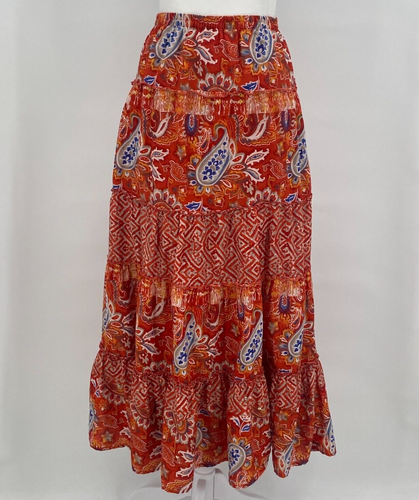 Vintage Style & Co Skirt Women's Size 12 Orange Paisley Tiered Midi Cottage Boho