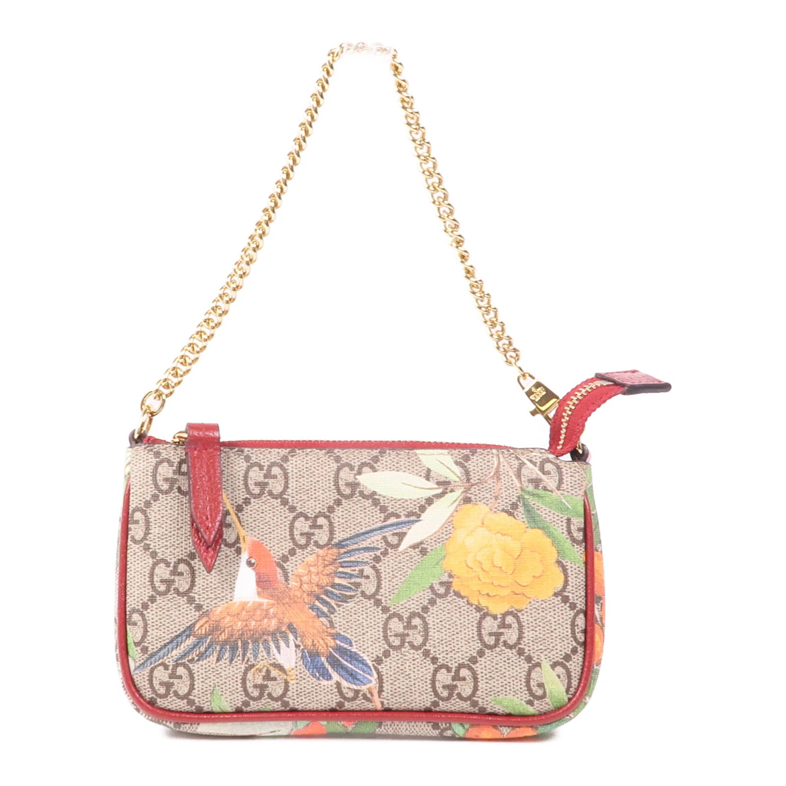 GUCCI GHW GG Supreme Mini Borsa Catena 427014 Tela Rivestita Marrone Rosso