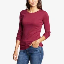 NEW! Eddie Bauer Ladies Favorite Long-Sleeve Crewneck T-Shirt, Ruby, X-Large