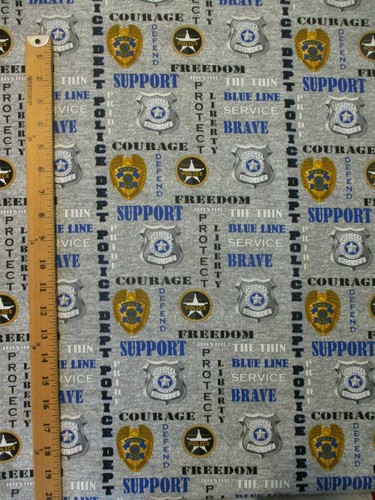 POLICE SHERIFF BADGES SUPPORT HONOR SEAL BADGE GRAY COTTON FABRIC FQ - Picture 5 of 6