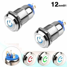 12mm Double Color Power Sign Luminous LED 6V1NO Self-locking Brass Nickel Plated