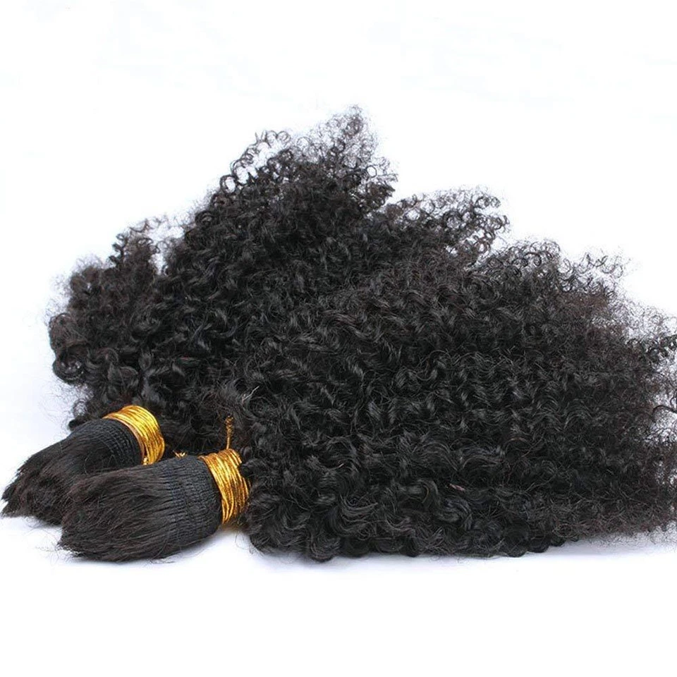 Cabello humano rizado afro rizado a granel para trenzar extensión de cabello mongol a granel 1 pieza Foto 3 de 4