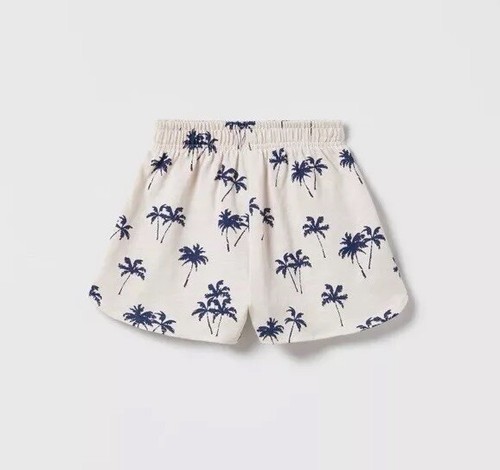NWT Zara Girls Cotton Palm Shorts Nautical Boho Lounge Navy Pointelle Crew 6 - Picture 2 of 2