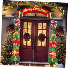 63.8"x29.5" Christmas Door Decorations, 3pcs Merry Christmas Gift Box Style