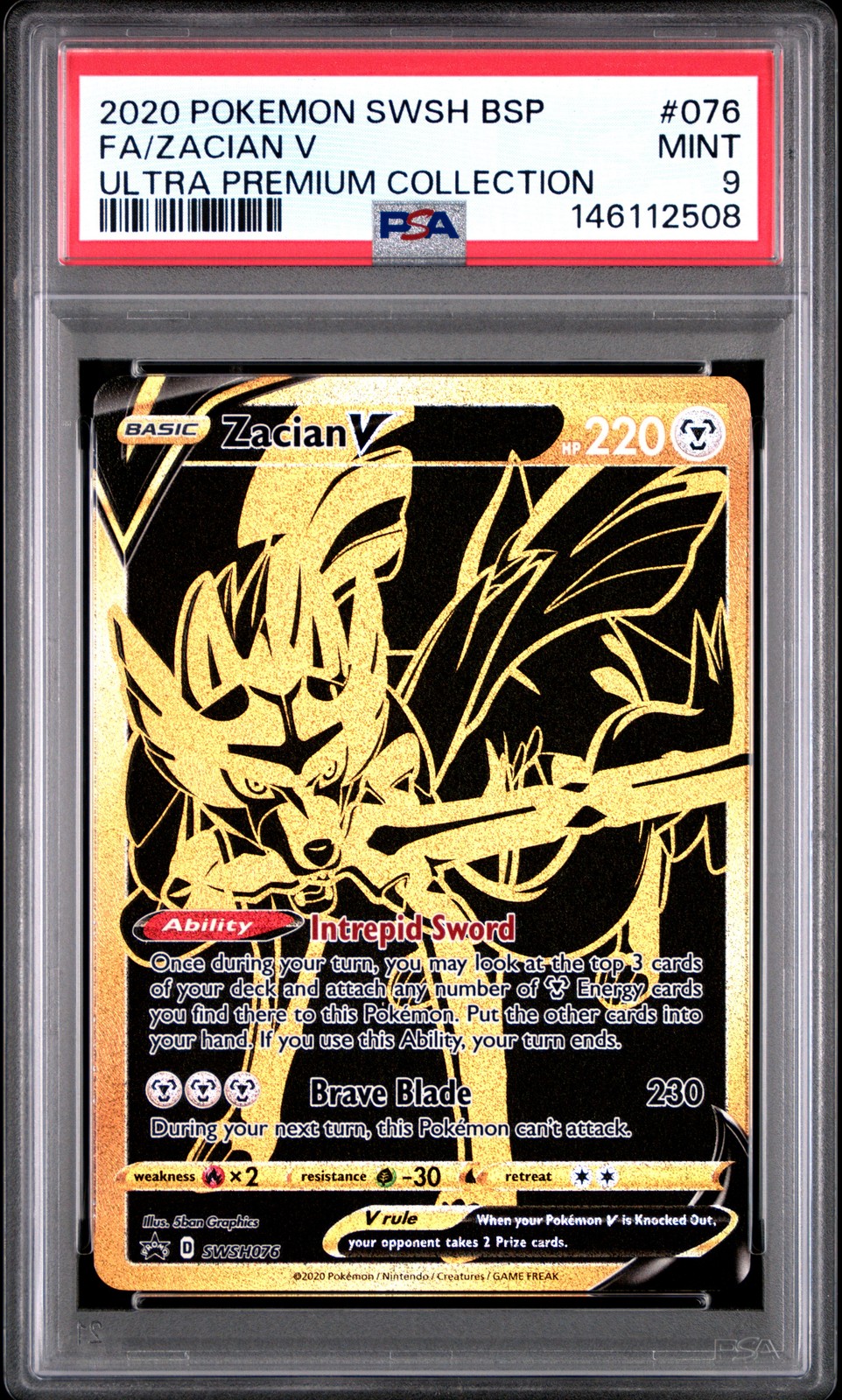 2020 POKEMON SWSH BLACK STAR PROMO #076 FULL ART/ZACIAN V PSA 9