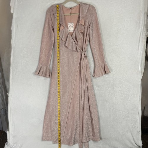 NEW Free People One More Time Lurex Midi Wrap Dress Size S Romantic Peach Pink - Picture 9 of 13