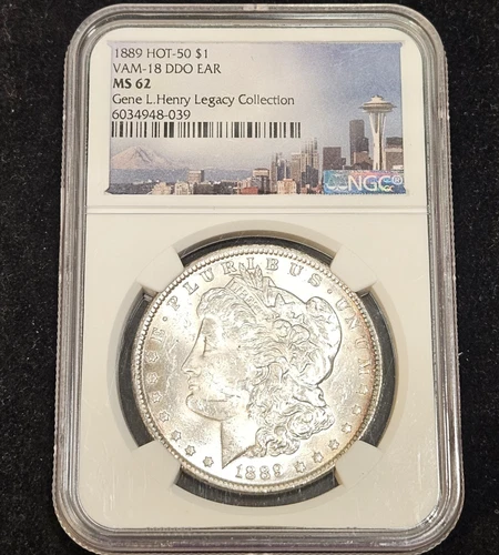 1889 Morgan Silver Dollar $1 Hot-50 Vam-18 DDO Ear NGC MS 62 Henry Collection