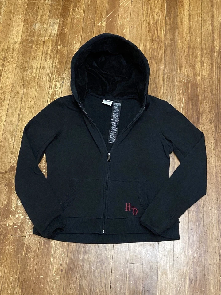 Vintage Y2K Harley Davidson Embroidered Black Full Zip Sweatshirt Grunge Large - Image 2 of 4