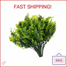 LYRWI 8 Bundles UV Resistant  Non-Fading Artificial Boxwood Shrubs - Fake Green