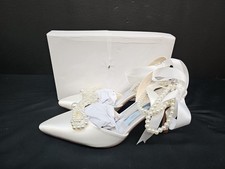 Pearl Bow  Ankle Strap Pointed Closed Toe Heels Bridal Sandals EU 43 Ivory