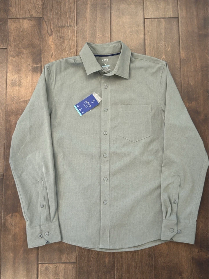 Camisa Apt 9 Calce Ajustado Rendimiento Para Hombres S Verde Manga Larga Elastizada Secado Rápido Nueva Con Etiquetas Foto 2 de 4
