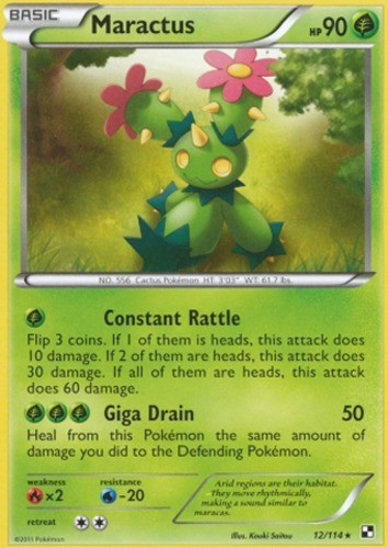 Maractus - 12/114 - Rare NM, English Pokemon Black and White