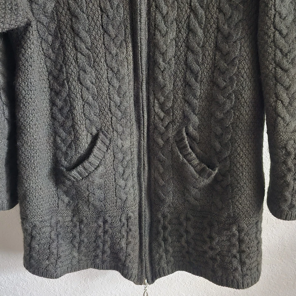 Suéter Aran Crafts Mujer Pequeño 100% Lana Merino Cremallera Completa Gris Con Capucha Irlanda Foto 3 de 4
