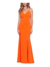 XSCAPE Womens Orange High Slit Spaghetti Strap Full-Length A-Line Dress 8