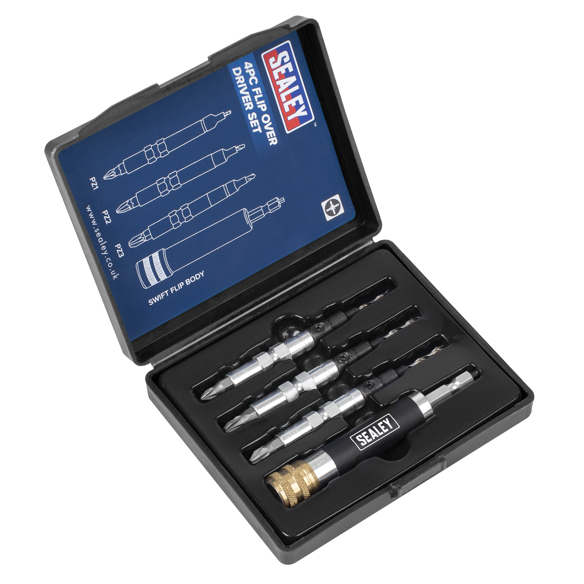 Sealey Flip Over Driver Set Suitable For No. 6 8 10 Gauge Screws 4 Pieces FDS4
