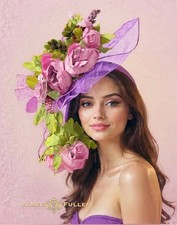 Royal Ascot Fascinator Kentucky Derby Hat Purple Ruffles Pink Peony Green