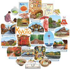 Calming Kyoto Travel Stickers 28Pcs Hand-Illustrated, Japan Kansai Region, C
