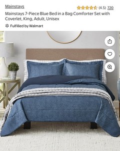Mainstays 7-Piece King Blue Bed-in-a-Bag Comforter Set with Quilt, Shams