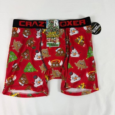 Crazy Boxer Mens Christmas Poop Emoji Holiday Boxer Briefs Red Size Large NWT