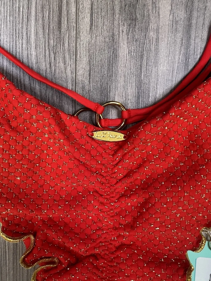 Luli Fama Sunkiss Glow Strappy Loop Brazilian Scrunch Bikini Bottom Medium NEW - Image 4 of 4