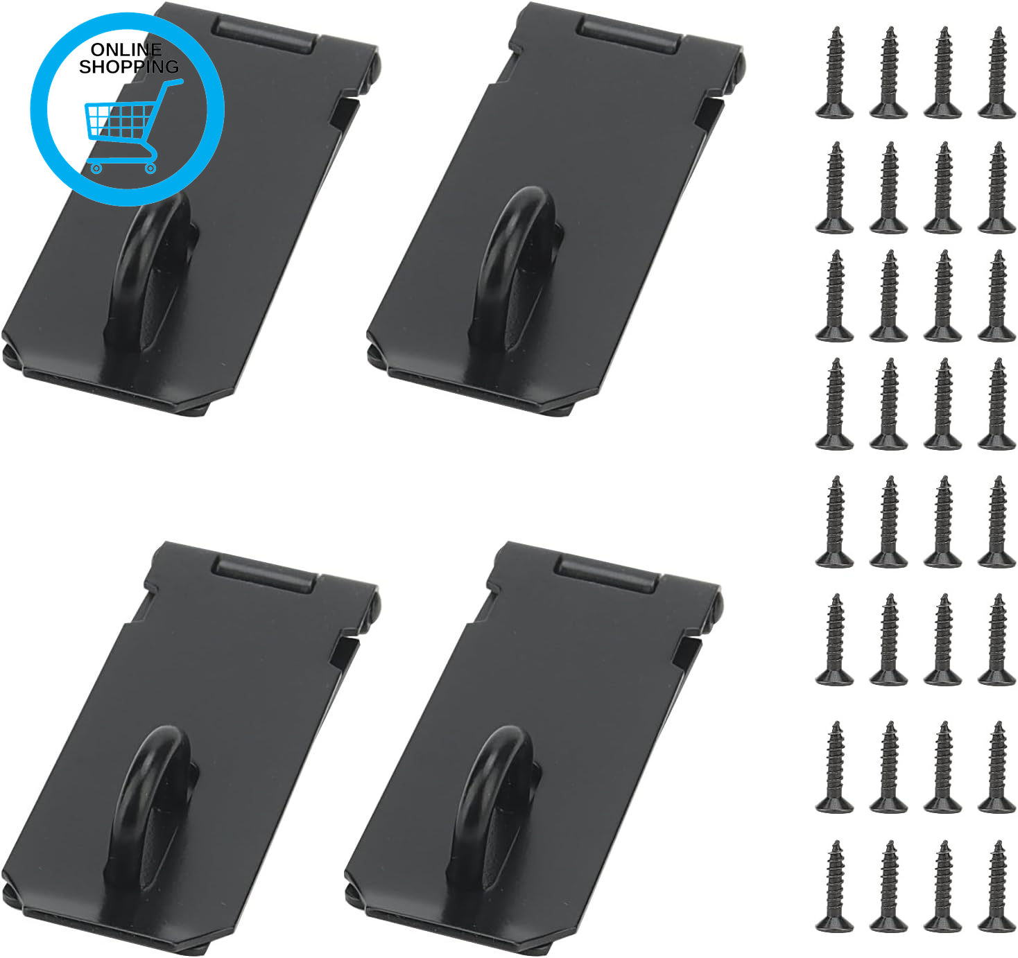 4 PCS 4 Inch Black Padlock Hasp and Staple, 10Cm Padlock Latch Clasp with Screw